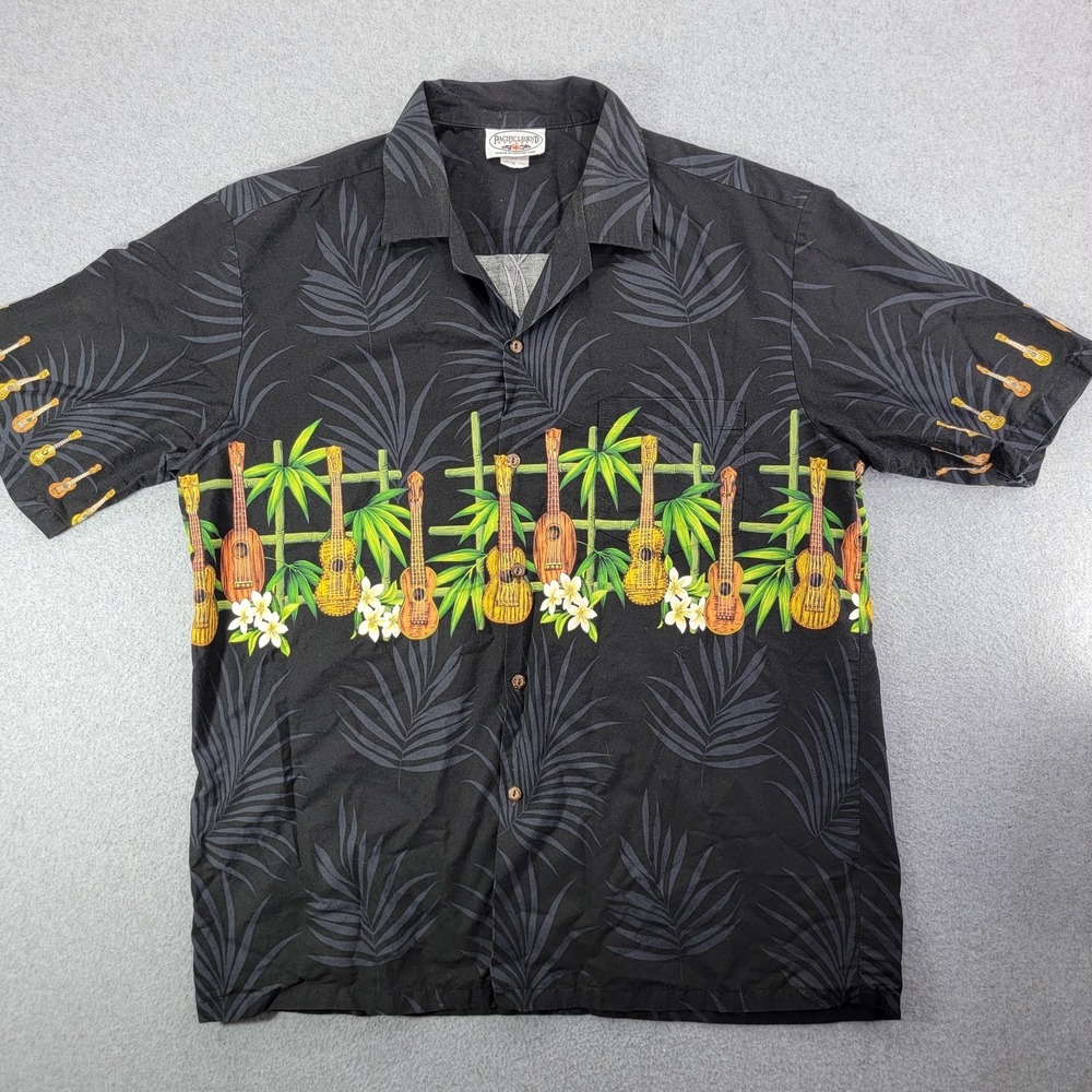 Pacific Legend Apparel Shirt Mens XL Black Ukulele Hawaiian Aloha Music Print